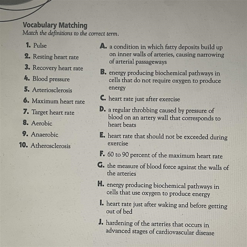 Vocabulary matching Match the definitions to the correct term.-example-1