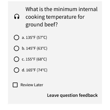 What is the minimum internal cooking temperature for ground beef? Its not 160 not-example-1