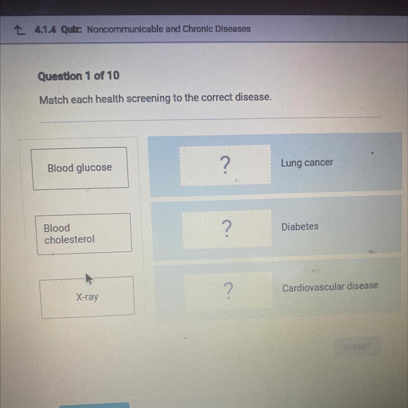 Match each health screening to the correct disease.-example-1