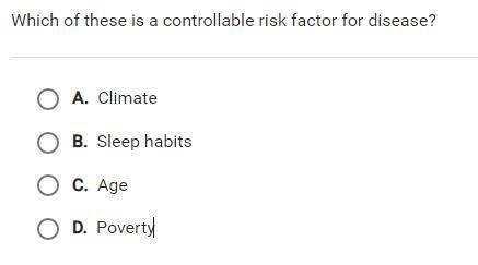 Which of these is a controllable risk factor for disease?-example-1