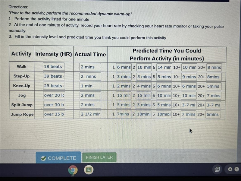 1.Which activities would require more time before they provided a cardiorespiratory-example-1