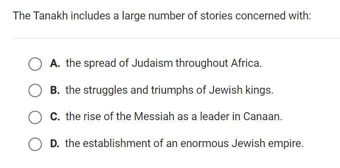 The Tanakh includes a large number of stories concerned with:-example-1