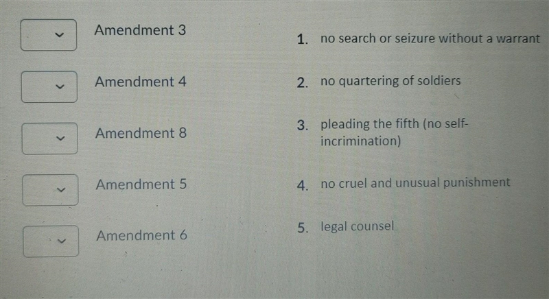 Match the amendment number with it's correct description ​-example-1