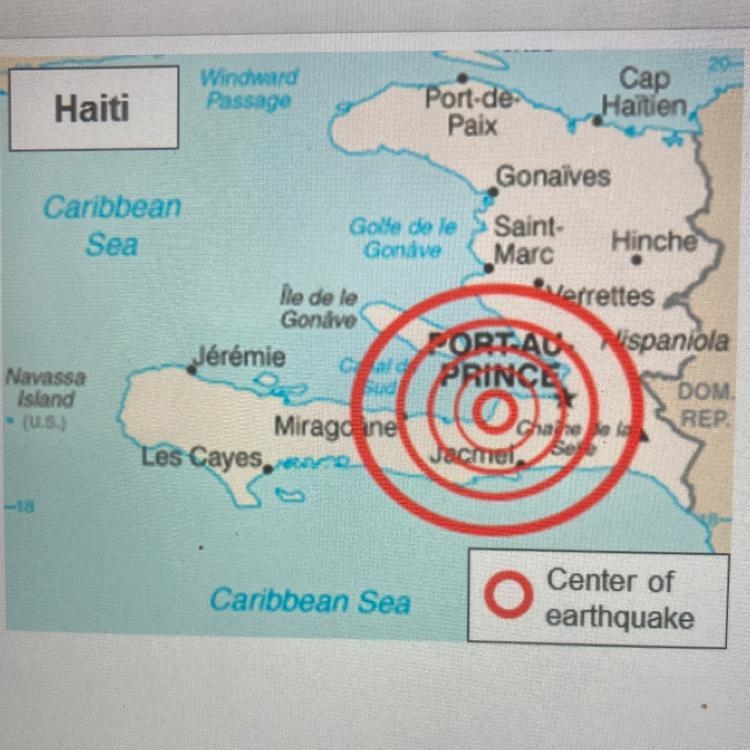 Which of these cities is farthest from the earthquake's center? O Hinche OJacmel O-example-1