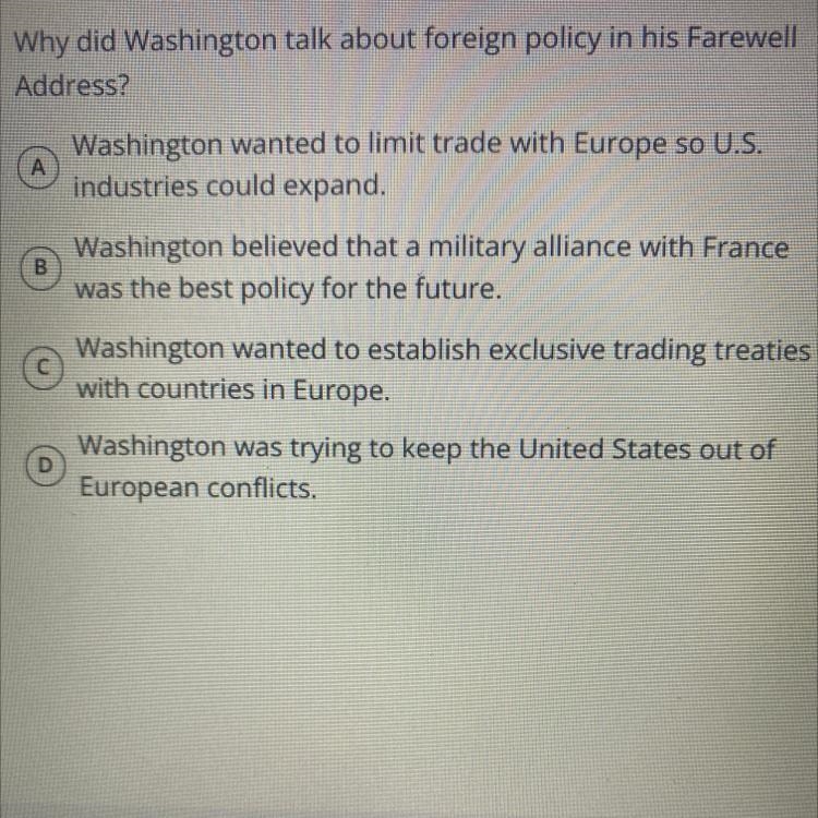 ￼ why did Washington talk about foreign policy in his farewell address￼-example-1