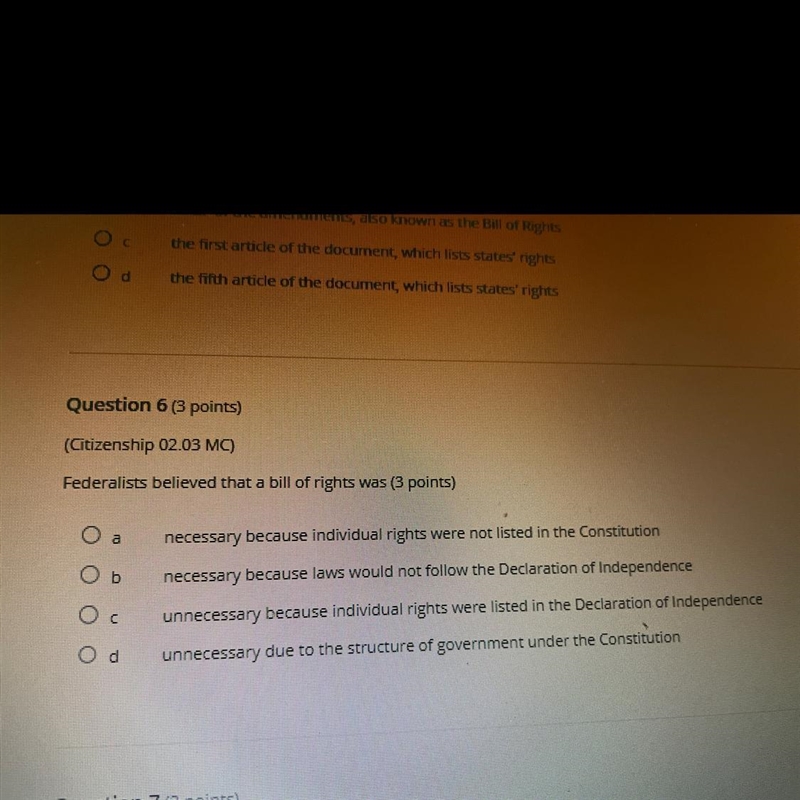 Federalism believed that a bill of right was-example-1