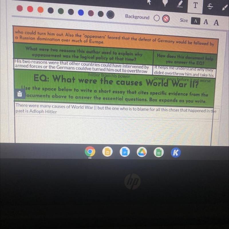 EQ: What were the causes World War 2? Use the space below to write a short essay that-example-1