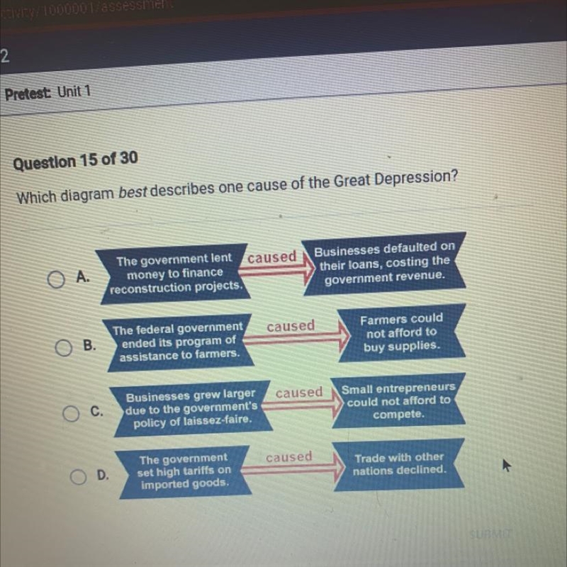 Which diagram best describes one cause of the Great Depression? The government lent-example-1