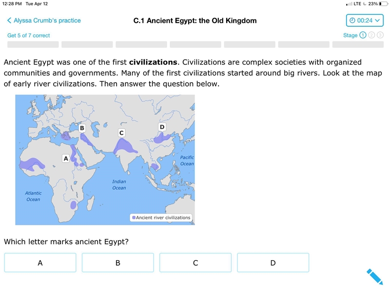 Which letter marks ancient Egypt?-example-1