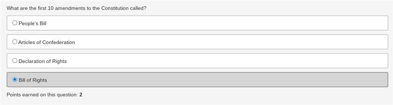 What are the first 10 amendments to the Constitution called? People's Bill Articles-example-1