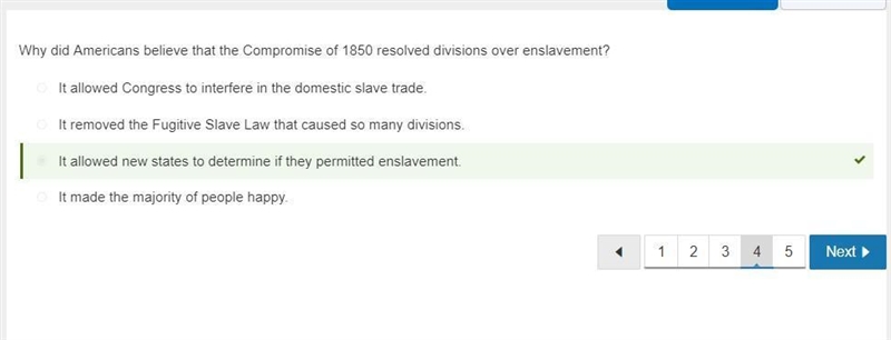 Why did Americans believe that the Compromise of 1850 resolved divisions over enslavement-example-1