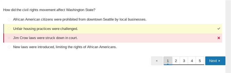 How was Washington State impacted by the Civil Rights movement? A. Court cases led-example-1