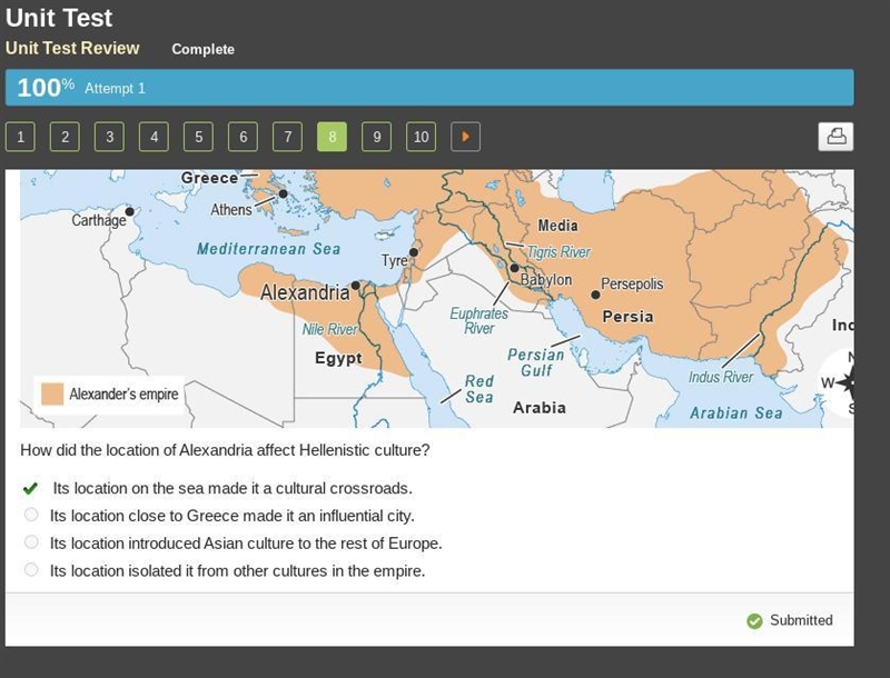 Read the map. A map titled The Empire of Alexander the Great. Shading extends from-example-2