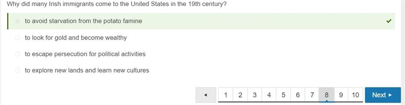 Why did many Irish immigrants come to the United States in the 19th century? to avoid-example-1