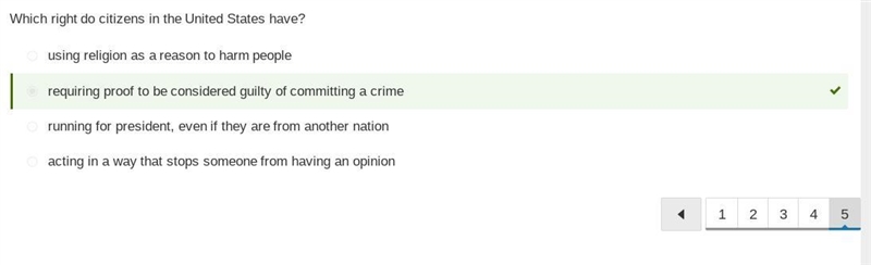 Which right do citizens in the United States have? O acting in a way that stops someone-example-1