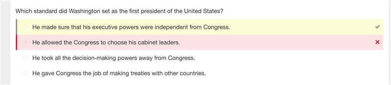 Which standard did Washington set as the first president of the United States? He-example-1