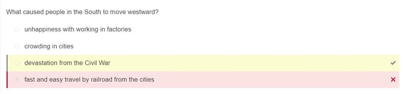 What caused people in the South to move westward? unhappiness with working in factories-example-1