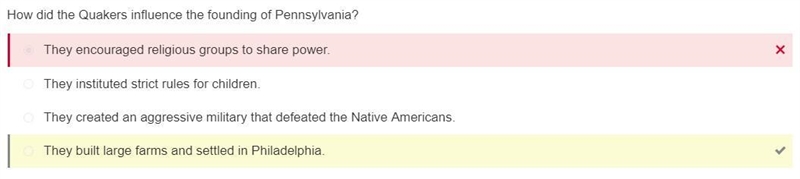 Question How did the Quakers influence the founding of Pennsylvania? Responses They-example-1