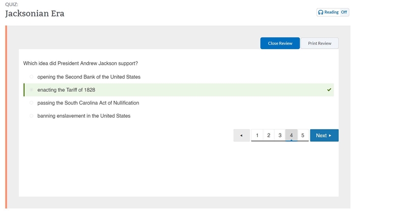 Which idea did President Andrew Jackson support? O enacting the Tariff of 1828 passing-example-1