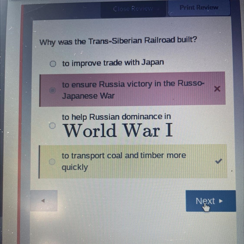 Why was the Trans-Siberian Railroad built? •to improve trade with Japan •to ensure-example-1