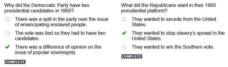 What did the Republicans want in their 1860 presidential platform? They wanted to-example-1