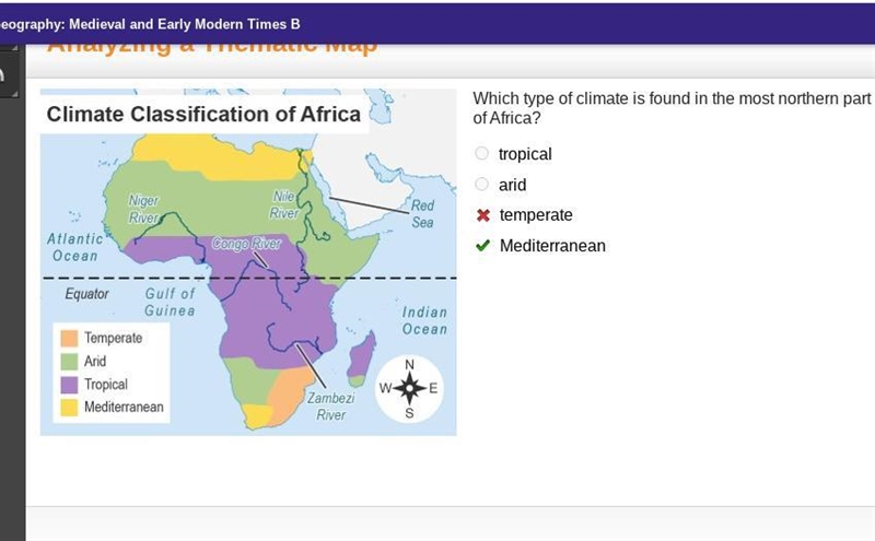 Which type of climate is found in the most northern part of Africa? tropical arid-example-1