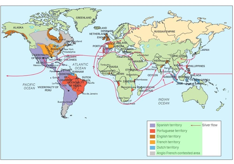 According to the map, what were some general trends of trade in 1700?-example-1