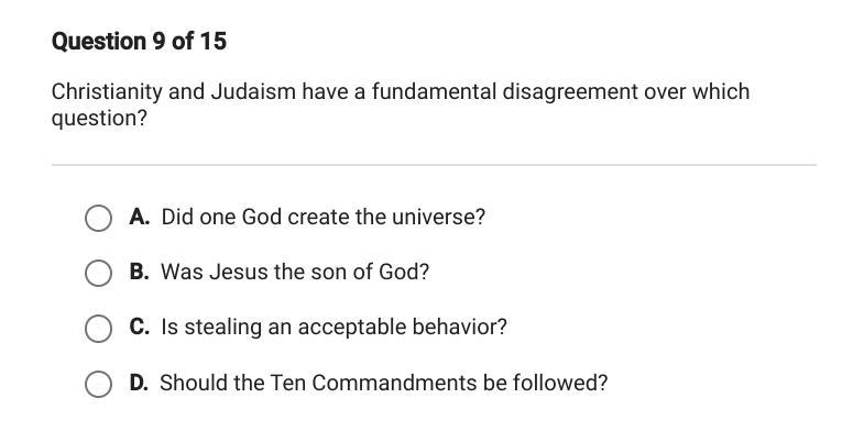 Christianity and Judaism have a fundamental disagreement over which question?-example-1