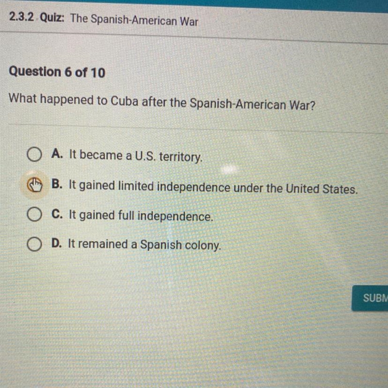 What happened to Cuba after the Spanish-American War? OA. It became a U.S. territory-example-1