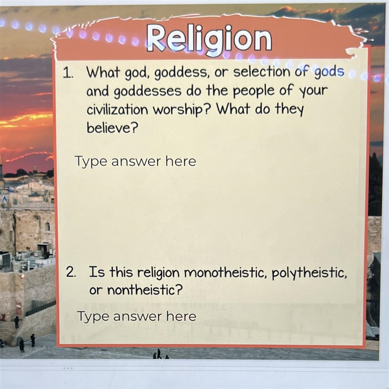 Religion 1. What god, goddess, or selection of gods and goddesses do the people of-example-1