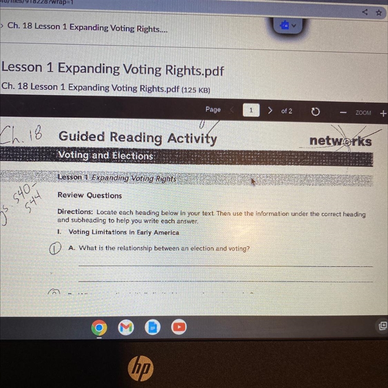 Ch. 18 Guided Reading Activity Voting and Elections Lesson 1 Expanding Voting Rights-example-1