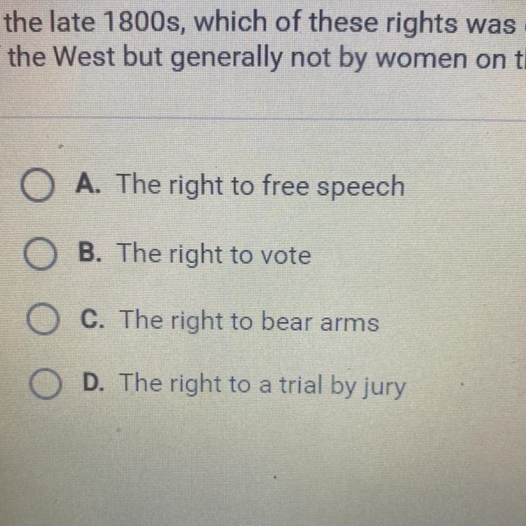 In the late 1800s, which of these rights was enjoyed by women in some parts of the-example-1