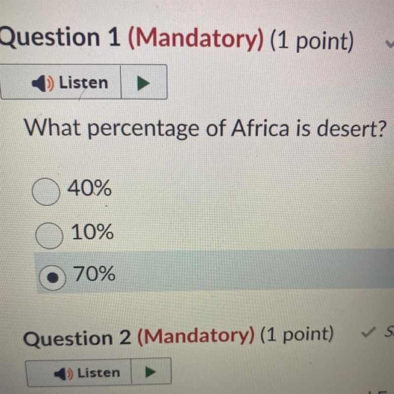 What percentage of Africa is desert? 40% 10% 70%-example-1