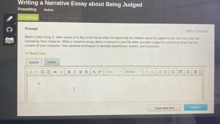 Abc Writing a Narrative Essay about Being Judged Prewriting Active Pre-Writing Prompt-example-1