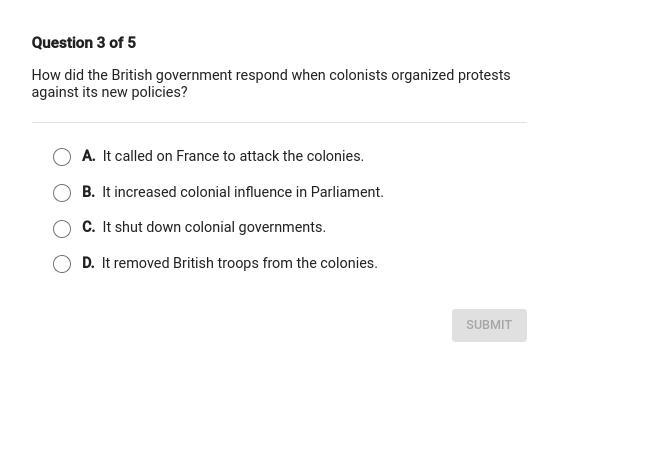 How did the British government respond when colonists organized protests against the-example-1