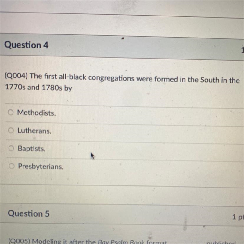 MThe first all-black congregations were formed in the South in the 1770s and 1780s-example-1