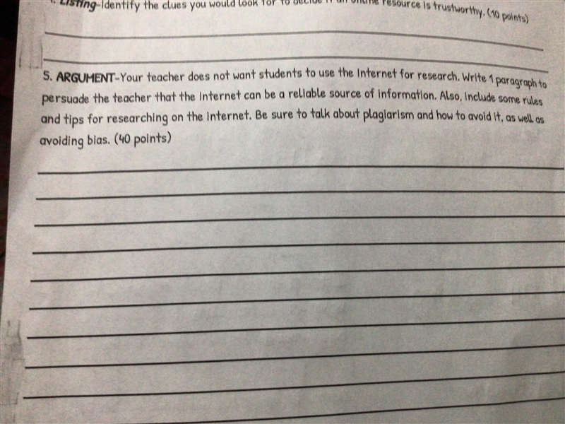 5. ARGUMENT-Your teacher does not want students to use the Internet for research. Write-example-1