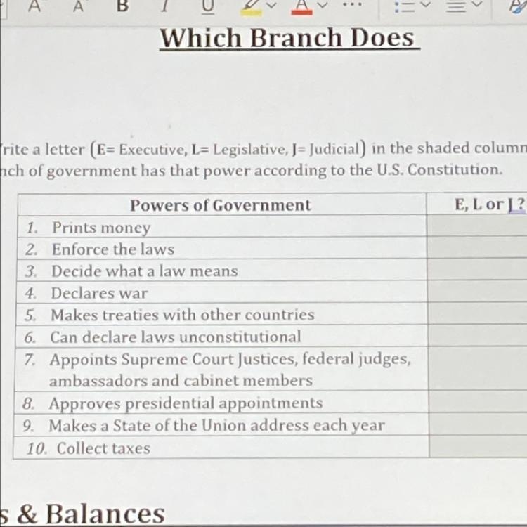 Executive Legislative Judicial Choose one of the following for each box-example-1