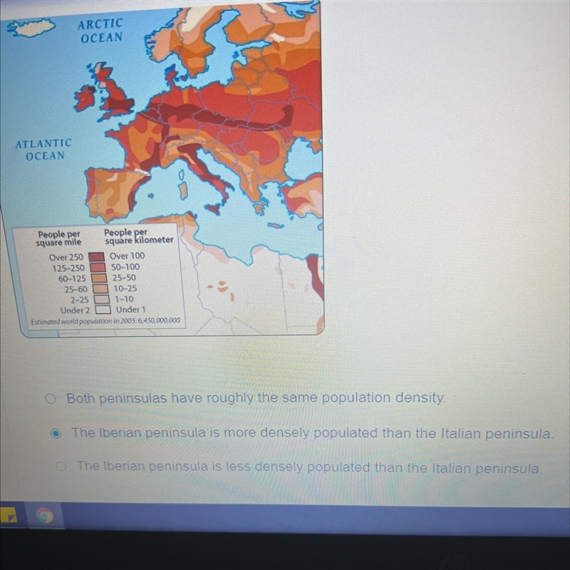 Which statement, when comparing the population densities of the Iberian peninsula-example-1