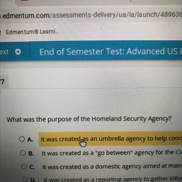 What was the purpose of the Homeland Security Agency?please-example-1