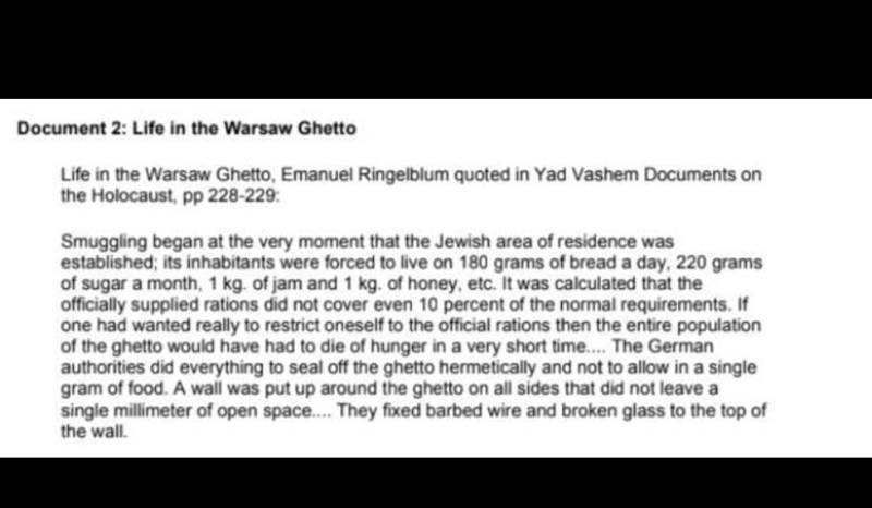 According to Document 2, which is NOT a characteristic of ghetto life? food rationing-example-1