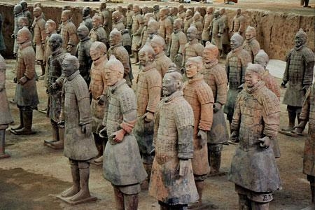 These terracotta soldiers were found in the grave of an early Chinese leader. This-example-1