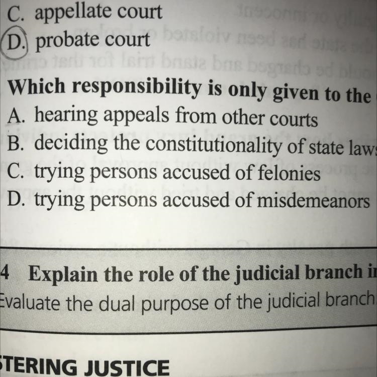 Please Help!!! Which responsibility is only given to the Georgia Supreme Court? A-example-1