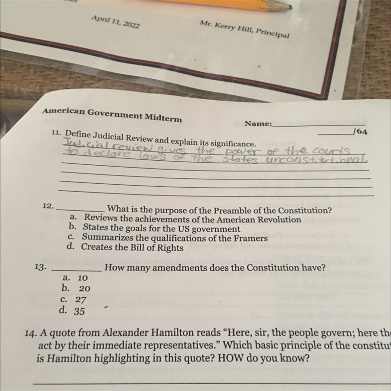 12. What is the purpose of the Preamble of the Constitution? a. Reviews the achievements-example-1