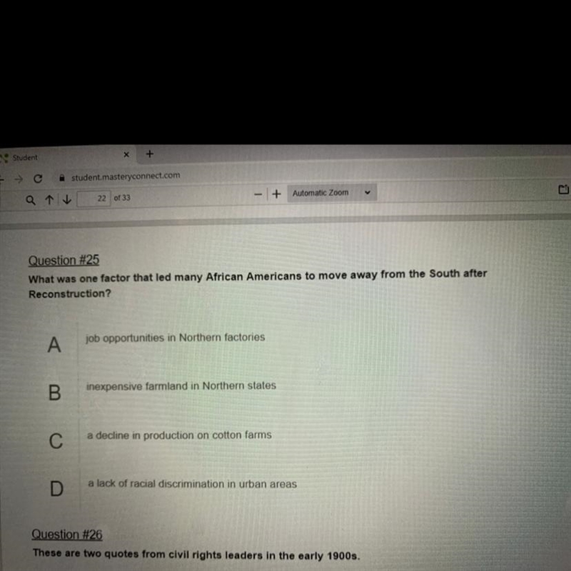 Question #25 What was one factor that led many African Americans to move away from-example-1