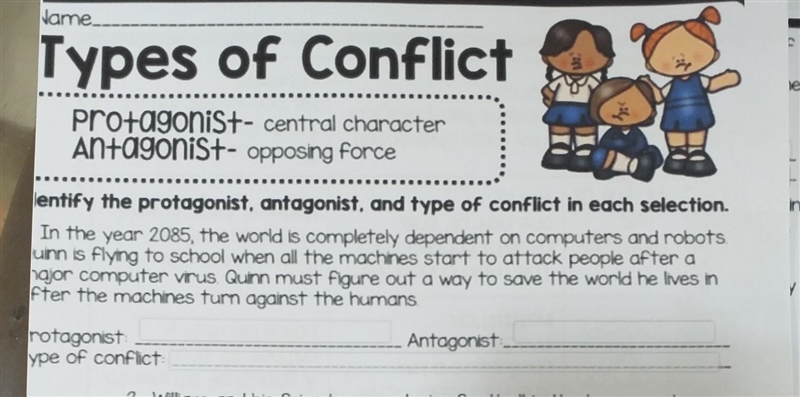 Hame___ Types of Conflict protagonis+- Antagonist- opposing force central character-example-1