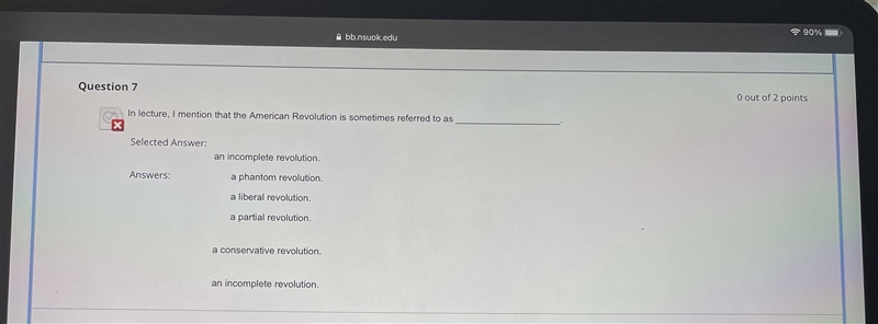 Does anyone know the answer to the question pictured? The option “An incomplete revolution-example-1