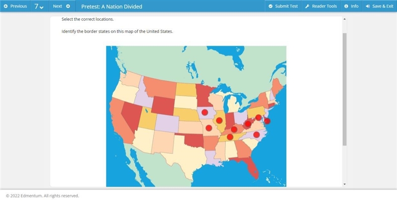 Helpp Select the correct locations. Identify the border states on this map of the-example-1