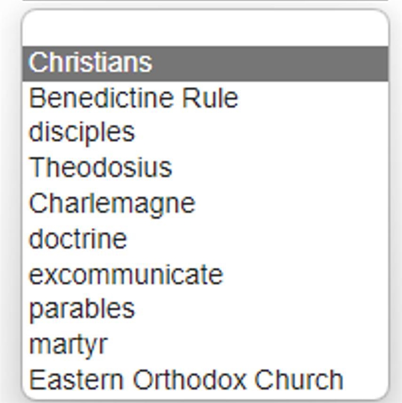 Please select the word from the list that best fits the definition form of Christianity-example-1