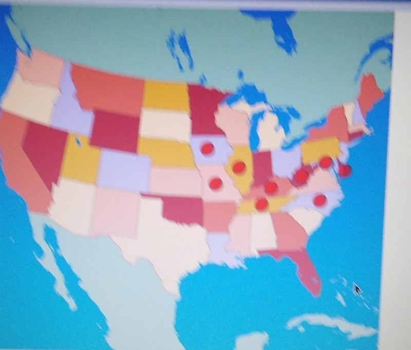 Help please Select the correct locations, Identify the border states on this map of-example-1